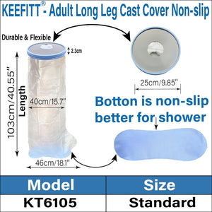 Adult Leg Cast Protector for Shower KT6105 Waterproof Shower Bandage and Cast Cover with Non-Slip Padding Bottom, Full Leg Watertight Protection to Broken Leg, Knee, Foot, Ankle Wound, Burns