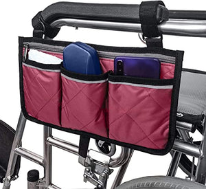 Wheelchair Side Bag with Pouches and Reflective Stripe Wheelchair Armrest Side Organizer for Electric Wheelchairs Manual Wheelchair Lightweight